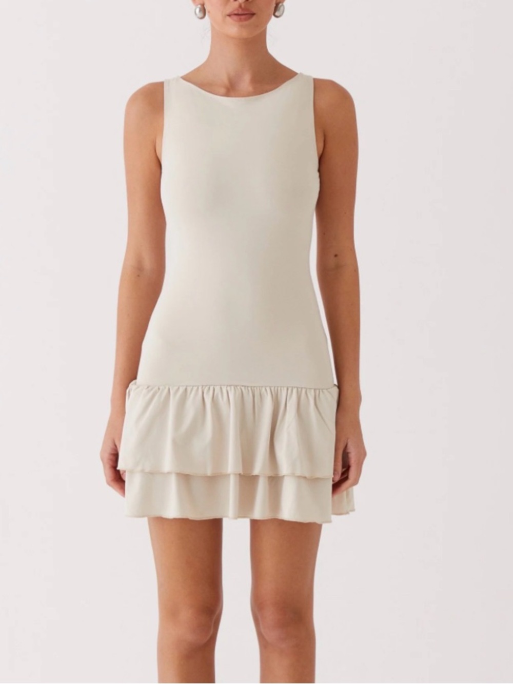 Peppermayo Cream Ruffle Hem Mini Dress